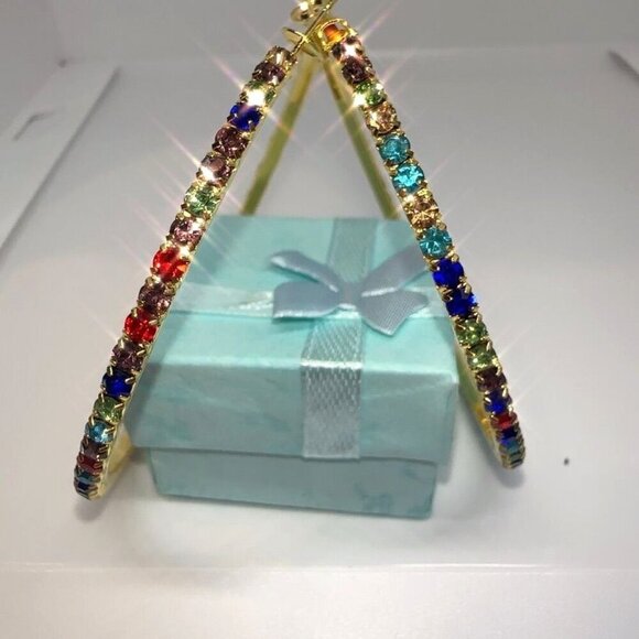 Boutique Jewelry - Crystal Hoop Earrings Gold Tone Multicolor Fashion Jewelry